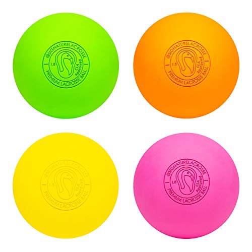 Signature Lacrosse Ball Set - Packs of 2, 4, 8, 12, and 120 - No Chemical Smell Massage Balls, Myofascial Release Tools, Back Roller, Muscle Knot Remover - color: Assorted, size: 4 Balls