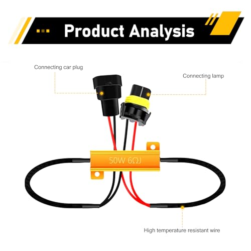 2PCS Car LED Light Bulb Decoders, 9005/9006 50W 6Ohm LED Load Resistor Kit, Headlight Anti Flicker Error Decoder, Universal Car Fog Turn Signal Bulb Load Resistor Relay Harness Adaptor(Black)