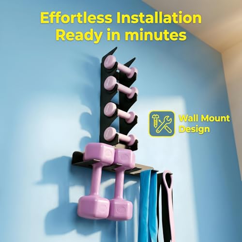 Wall Mounted Dumbbell Rack,Multi-Purpose Gym Equipment Storage Rack, Hanger for Home and Pro Gym Storage for Exercise Bands,dumbbell, Jump Ropes, Chains, Lifting Belts Wait (Black)