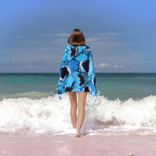 WIBUE Shark Microfiber Oversized Beach Towel, Lightweight Quick Dry Sandproof Towels 60”x30” for Swim Pool Yoga Gym Camping Beach Essentials Accessories Vacation Gift (Shark 1)