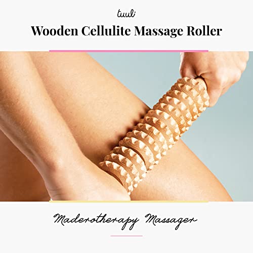 Tuuli Wooden Massage Roller for Waist and Thigh, Multi-Functional Body Roller for Cellulite Reduction and Muscle Tension, Natural Massager for Women and Men (Straight)