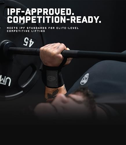 Gymreapers Weightlifting Wrist Wraps (IPF Approved) Professional Quality Wrist Support with Heavy Duty Thumb Loop - Best Wrap for Powerlifting Competition, Strength Training, Bodybuilding - color: Black/Rubber