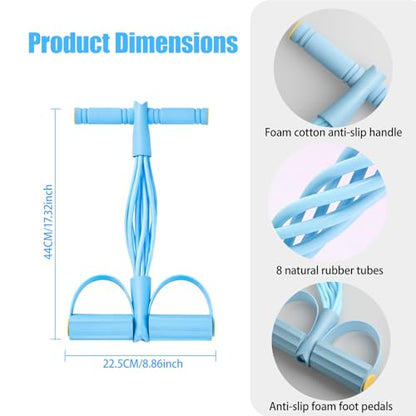 8-Tube Pedal Resistance Band with Handles, Multifunctional Pedal Resistance Band Made of Natural Rubber, Fashion Puller Exercise Equipment for Full Body Strength, Toning & Stretching - color: Blue