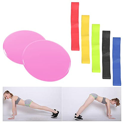 Exercise Core Sliders, Core Sliding Discs, Light and Portable Exercise Gliding Discs, for Carpet Hardwood Floor (Pink Sliding Basin + Five-Piece Set + Cloth Bag)