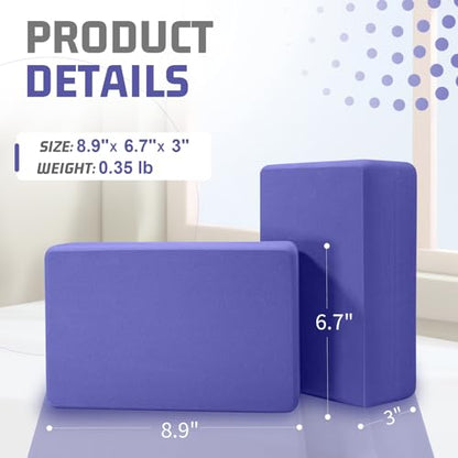 Yoga Blocks 2 Pack 3x6x9IN Foam Block Supportive Latex-Free with Rounded Edges, Non-Slip Exercise Blocks for Pilates, Meditation, Balance, Stretching and Deep Poses - color: 2Pack-RC-Purple