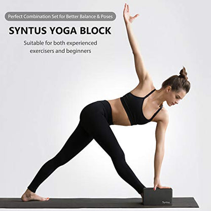 Syntus Yoga Block and Yoga Strap Set, Soft Non-Slip Yoga Blocks 9×6×4 inches, 8FT Metal D-Ring Strap for Yoga, General Fitness, Pilates, Stretching and Toning