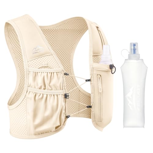 Zelvot Running Vest for Women Men, US Patent, Adjustable Chest Straps Running Hydration Vest with 500ml Soft Flask, Lightweight Reflective Hydration Backpack for Marathon - color: Light Apricot, size: Medium-Large (1 Soft Flask)