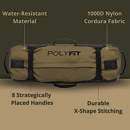 Polyfit Classic Sandbag - Workout Sandbag with 8 Gripping Handles - color: GREEN, size: Large (50-125lbs)