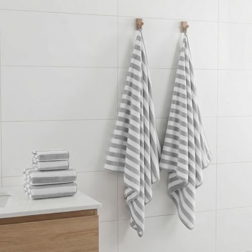 REDKISS Ultra Soft Bath Towel Sets 6-Piece 35"x70" | 100% Microfiber, Highly Absorbent & Quick Dry | Grey Towels for Bathroom, Spa, Gym | 2 Bath, 2 Hand, 2 Washcloths - color: Light Gray