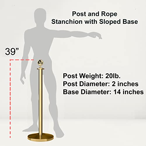 Cline Post and Rope Stanchion Set - Elegant Black Design with Sloped Base and Ball Top - Includes (2) Posts