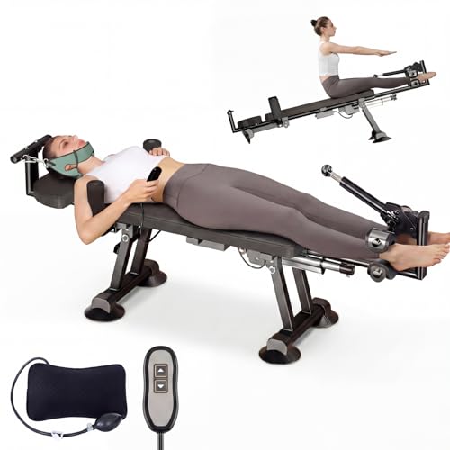 Full Body Traction Table, Cervical Traction Bench & Lumbar Traction Bed, Electric Decompression Table Machine with Remote, Lumbar Traction Device, Professional Inversion Table Alternative for Pain