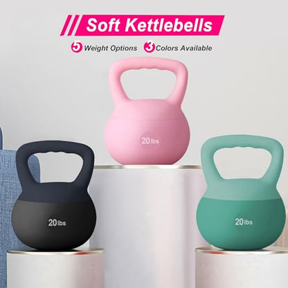 soges PVC One-Piece Kettlebell with Wide Handles, Strength Training Kettlebells 5lb to 35lb Optional for Women of Different Levels, Iron Sand Filled Soft Kettlebell - color: 20lbs - Pink