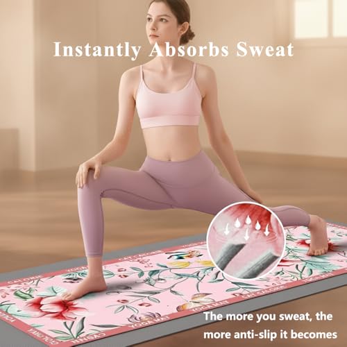 The Ultimate Grip Yoga Mat Towel for Women | Zero-Slip Natural Rubber Backing | 72"x26.7" Absorbent Suede Microfiber Pro-Grade Hot Yoga Towel | 1mm Ultra-Thin & Foldable for Pilates, Travel (Floral)