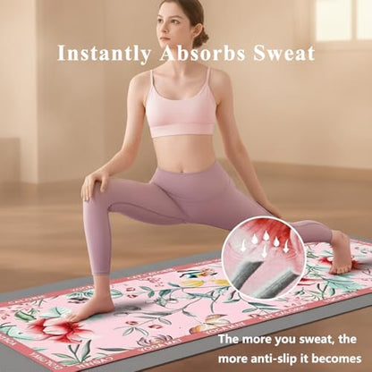 The Ultimate Grip Yoga Mat Towel for Women | Zero-Slip Natural Rubber Backing | 72"x26.7" Absorbent Suede Microfiber Pro-Grade Hot Yoga Towel | 1mm Ultra-Thin & Foldable for Pilates, Travel (Floral)