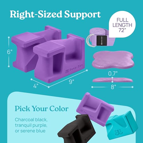 PRO Yoga Blocks | Ergonomic Yoga Block 2 Pack for Wrist Comfort and Support | EVA Foam Exercise Blocks, 2x Knee Pads & Yoga Strap | Pilates Block Set | Bricks to Eliminate Wrist Pain - color: Purple