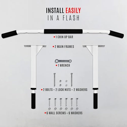 Yes4All Pull Up Bar Wall Mounted - Multifunctional Wall Mounted Pull Up Bar for Home Gym Workout Strength Training Equipment - color: C. Standard - White
