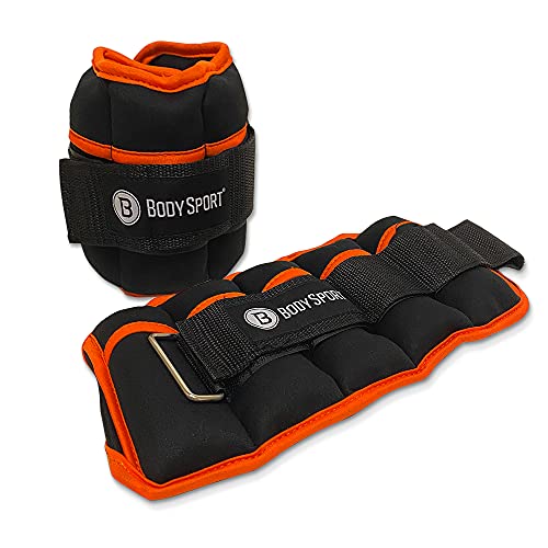 Body Sport Adjustable Ankle Weights, 1 lb.–5 lb. – Customizable Ankle and Wrist Weight Sets for Men, Women, and Kids – Workout Aid for Added Resistance – Weight Set for Walking, Running, - color: Orange / Black