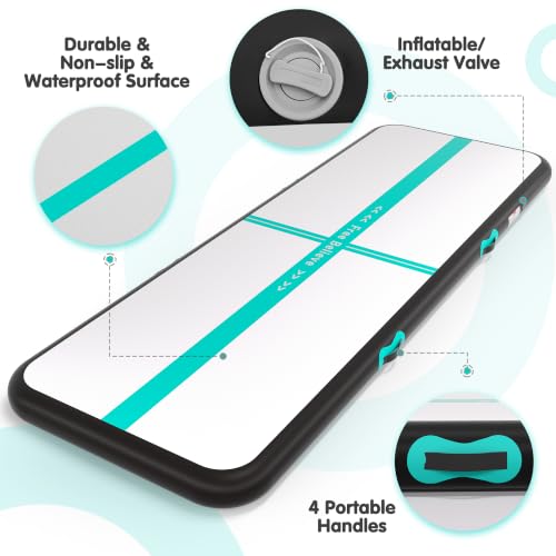 FINCOME Inflatable Gymnastics Mat Tumble Track Air Mats for Home with Pump - color: Black Green, size: 20ft*3.3ft*4inches(6m*1m*0.1m)