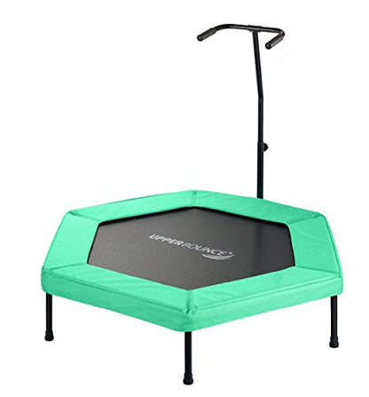 Upper bounce Mini Workout Trampoline Adjustable tshaped handrail – Hexagonal rebounder Trampoline Kids & Adults – Fitness Recreational Trampolines, Supports up 220lbs. (Green, 50 Inches)