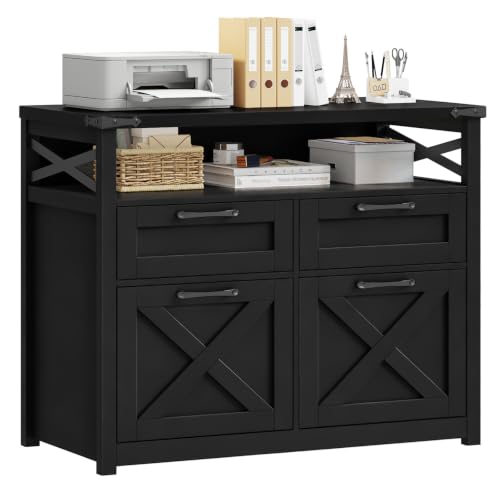 Vabches Farmhouse Home Office File Cabinet with 4 Drawers, Pure Black - color: Pure Black, size: Lateral-4 Drawers