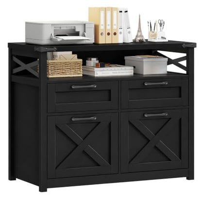 Vabches Farmhouse Home Office File Cabinet with 4 Drawers, Pure Black - color: Pure Black, size: Lateral-4 Drawers