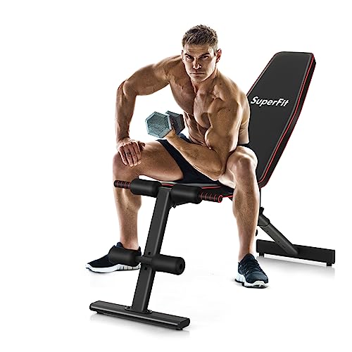 Goplus Adjustable Weight Bench, Heavy Duty Exercise Bench Press for Full Body Strength Training, Sit-up & Weight Lifting, Multipurpose Decline Flat Incline Workout Bench for Home Gym, Black