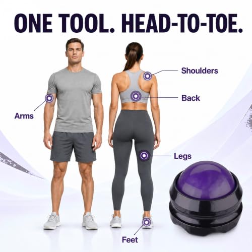 Manual Massage Ball Roller for Forearm & Muscle Pain Relief - Purple Handheld Self Massage Tool for Essential Oils & Lotion - color: Purple