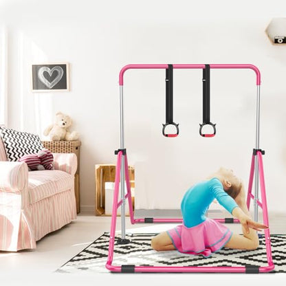Gymnastic Bars for Kids with Adjustable Height, Folding Gymnastic Training Kip Bar, Expandable Horizontal Bar for Home