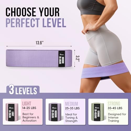 Fabric Resistance Bands for Working Out with Exercise Guide, 3 Levels Hip & Glute Bands Set for Legs, Squats, Yoga, Fitness & Physical Therapy for Women and Men