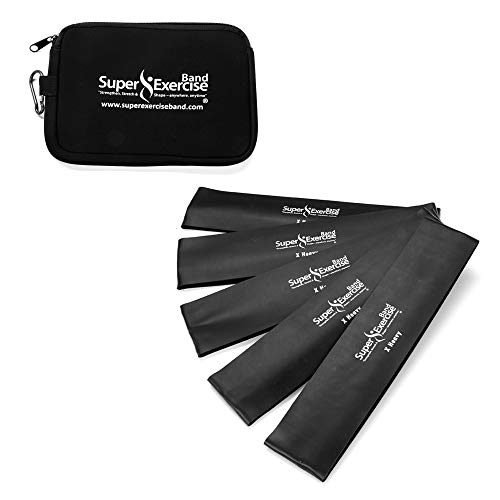 USA 14" x 3" Extra Long Latex Free Mini Loop Bands in 3, 5, 10 Pack Sets. 10 Strengths for Resistance Training, Stretching, Yoga, Toning. Plus an Exclusive iPhone App and E-Book. - color: t. Black X HEAVY Loop Band 5 Pack