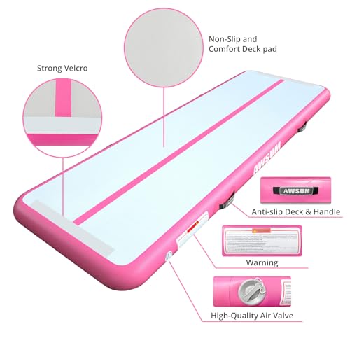 AWSUM Inflatable Gymnastics Mat, Tumble Track Air Mats with Pump - color: Pink/Pink, size: 20ft*3.3ft*4in(6*1*0.1M)