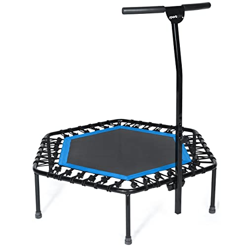 SportPlus+ Indoor Trampoline, Blue/Green/Red, Rebounder Home Fitness Trampoline with Height Adjustable Bar - color: Blue, size: One Size