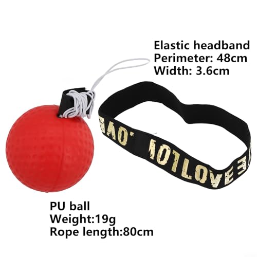 Boxing Reflex Ball with Headband, PU Speed Punching Bag for MMA Muay Thai Training, Reaction Time Agility Hand Eye Coordination Trainer, Lightweight Soft Fitness Equipment for Home Gym Workout(Red)