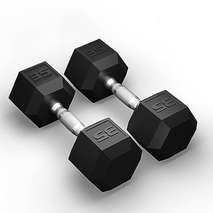 GRETERST Hex Dumbbells Set Rubber Coated Hand Weights Exercise & Fitness for Home Gym Workouts Weight Strength Training, Set of 2, Black, 35LB