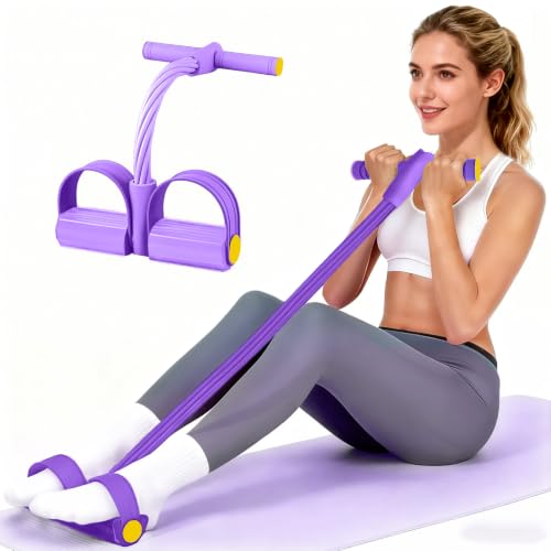 Pedal Resistance Band with Handle, Upgraded 6-Tube Exercise Bands - color: Purple