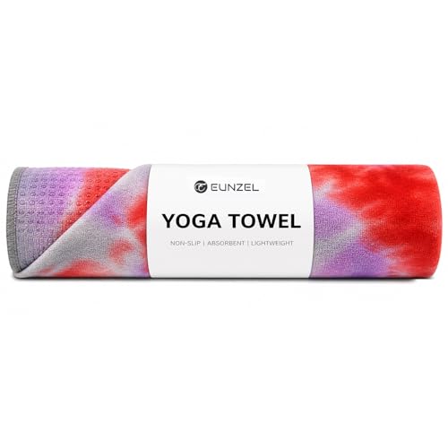 Eunzel Yoga Towel,Hot Yoga Mat Towel with Grip Dots Sweat Absorbent Non-Slip for Hot Yoga, Pilates and Workout 24" x72", Red & Gray - color: Red & Gray, size: 72" x 24"