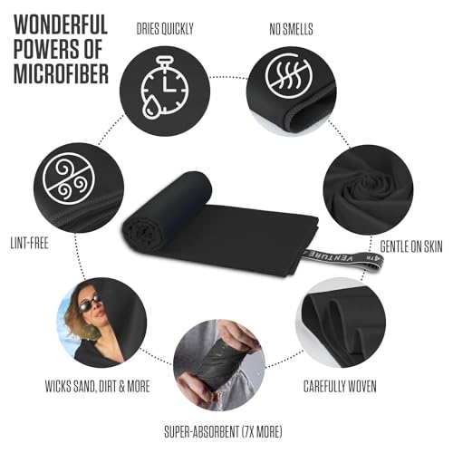 VENTURE 4TH Quick Dry Towel - Microfiber Travel Towel for Camping, Hiking, Gym, Beach - Lightweight, Packable, Compact Backpacking Companion - Black Large - color: Black, size: 60.00" x 31.50"