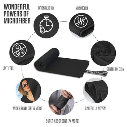 VENTURE 4TH Quick Dry Towel - Microfiber Travel Towel for Camping, Hiking, Gym, Beach - Lightweight, Packable, Compact Backpacking Companion - Black Large - color: Black, size: 60.00" x 31.50"