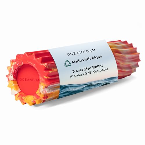 Ripple Travel Foam Roller (11" x 3.35") Firm Mini Foam Roller for Physical Therapy, Deep Tissue Massage, Back Pain - High Density, Wave Textured, Yoga, Exercise (Red, Gold & Natural Marbled) - color: Red, Gold & Natural Marbled