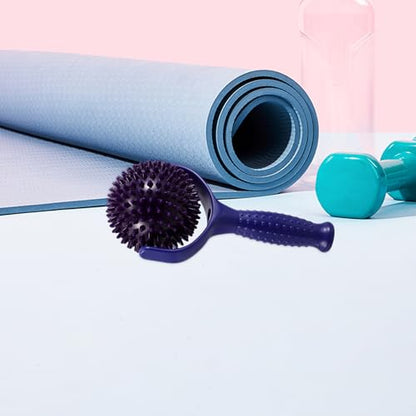 Yardwe Handheld Yoga Massage Stick with Spiky Ball, Large Muscle Roller for Shoulder and Calves, Portable Stretching Stick for Gym and Pilates Posture Correction, Blue and Purple