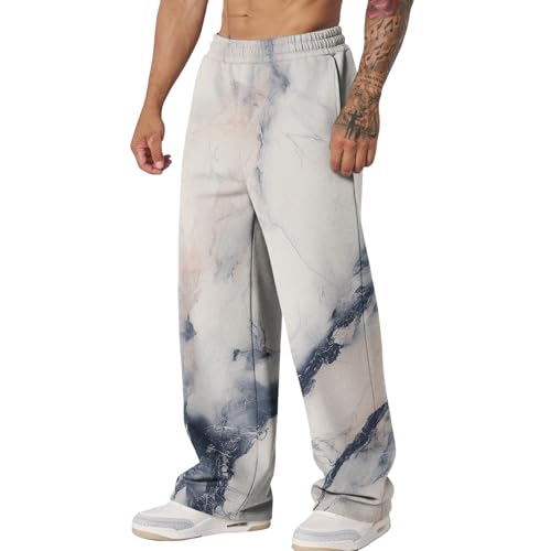 Graphic Print Pants for Men Elastic Waisted Wide Leg Baggy Sweatpants Joggers Loose Fit Streetwear Pants with Pockets - color: Style01, size: X-Small