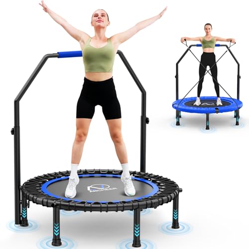 ANCHEER Trampoline, 40" Mini Rebounder Trampoline for Adults/Kids with 4 Level Adjustable Foam Handle,Bungees Fitness Trampoline Indoor/Outdoor, 400LBS Exercise Trampoline for Home, Garden, and Gym