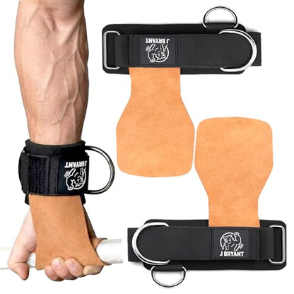 Weight Lifting Wrist Straps with Sliding D-Ring, Leather Palm Grip, Wrist Support, Adjustable Connection Angle for Weightlifting, Cable Flys & Full-Body Workouts, 2mm Genuine Leather Palm & 7mm Neoprene Wrist Padding, Anti-Slip for Men Women