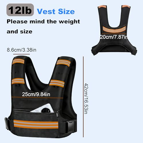 Weighted Vests for Women Men,8/12/16/20/25lb with Adjustable Straps, Reflective Stripe & Storage Pockets - Ideal for Running, Fitness Training