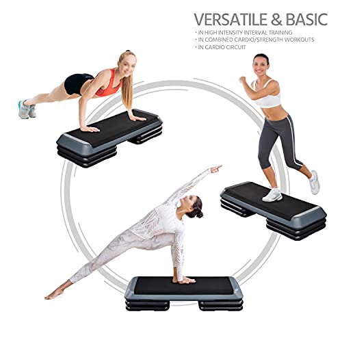 Topeakmart Aerobic Exercise Workout Step Platform, 43in Fitness Stepper Health Club Size w/Risers Adjust 4-6-8in & Heavy Club Size & 550pounds Load-bearing for Home Gym Workout & Training