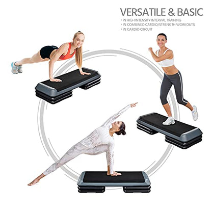 Yaheetech Aerobic Stepper, 4-6-8in Height-Adjustable Aerobic Exercise Step Platform Health Club Size w/Risers & Non-Slip Surface & Non-Marking Feet for Home Gym Workout & Training