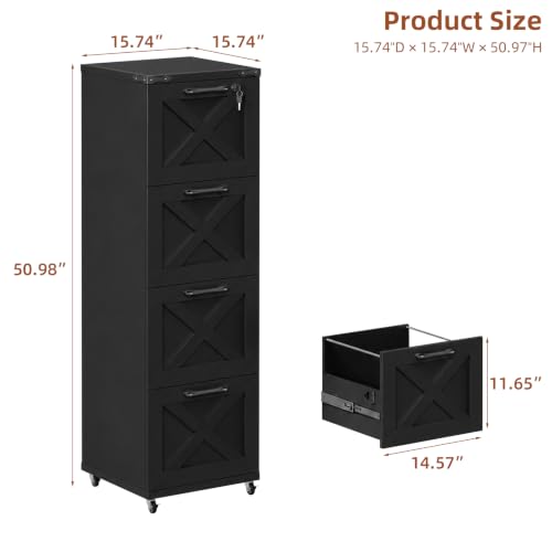 Vabches Office Filing Cabinet with 4 Drawers, Pure Black. - color: Pure Black, size: Vertical-4 Drawers