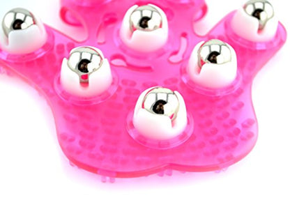 SAMYO Palm Shaped Massage Glove Body Massager with 9 360-degree-roller Metal Roller Ball Beauty Body Care (Pink)