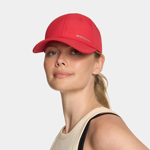 MISSION Cooling Vented Performance Hat Unisex Cap for Workouts, Golf & Running, Sweat & Water Activated Technology - color: Team Red