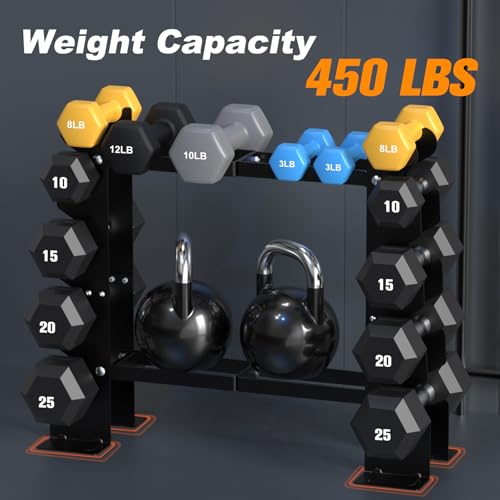DERACY Dumbbell Rack Stand Only, 5 Tier Black Dumbbell Stand for Home Gym, Heavy Duty Steel Weight Rack Holds 8-30LB Pairs, 450LBS Capacity Free Weight Storage Organizer for Strength Training Equipment